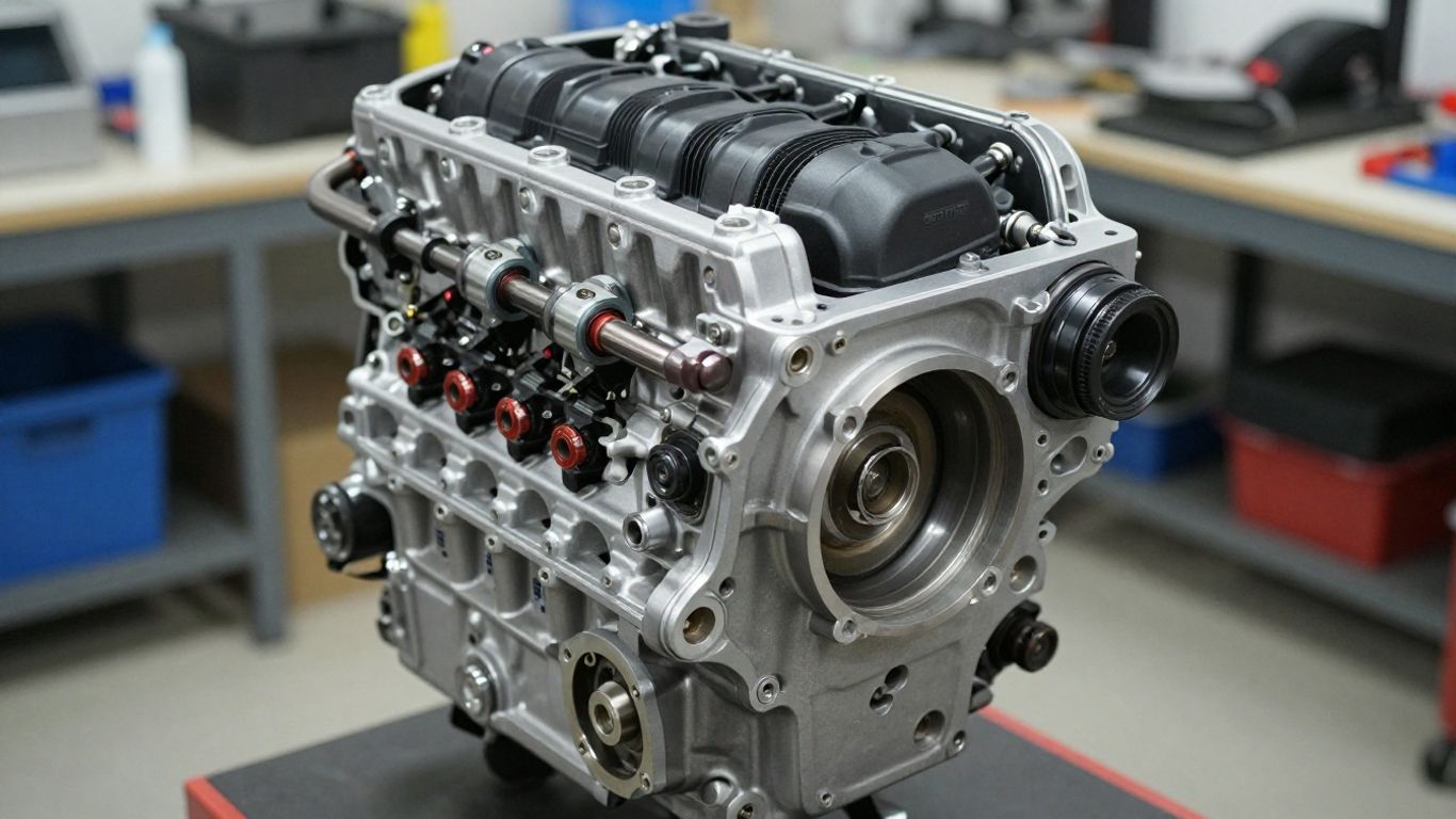 Subaru engine close-up, professional service