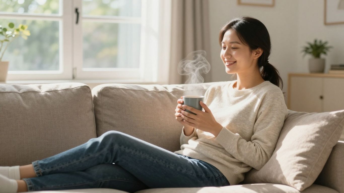Persona relajada en casa con seguro de hogar.