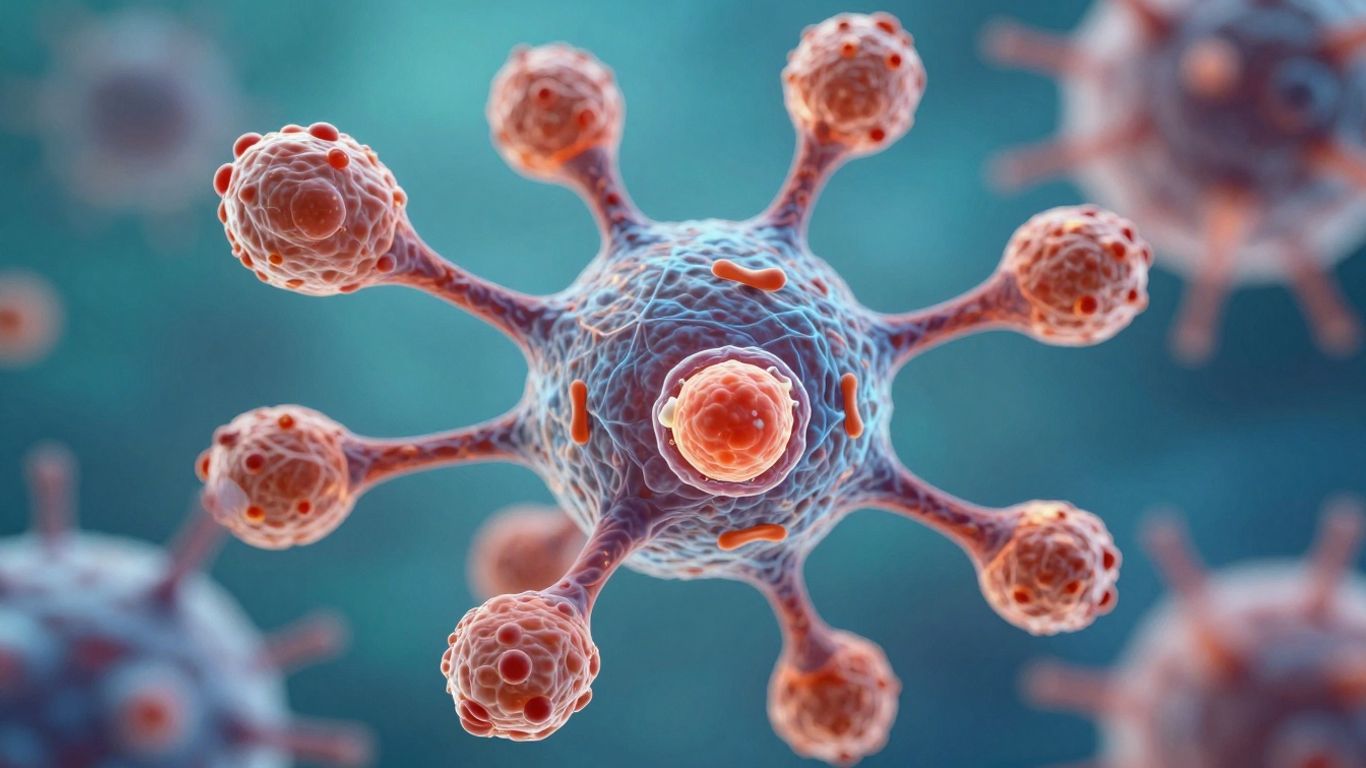 Vibrant immune cells defending the body.