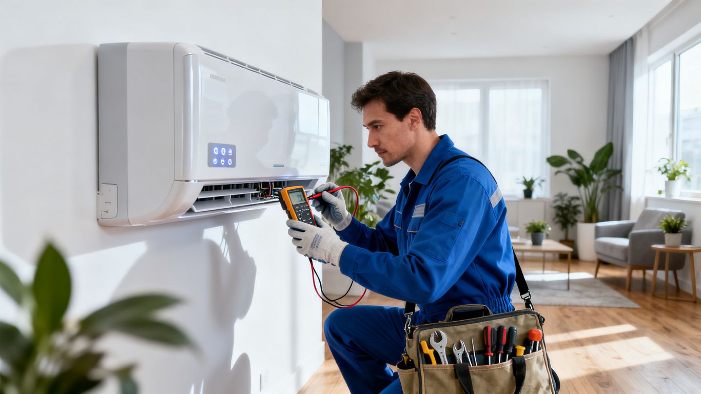 A technician maintaining a home air system