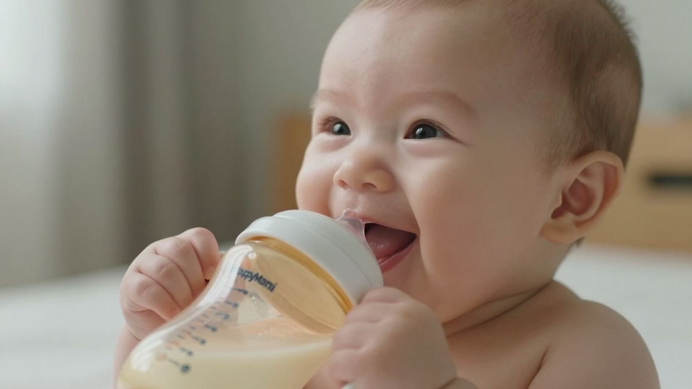Bebé feliz con biberón Happymami.