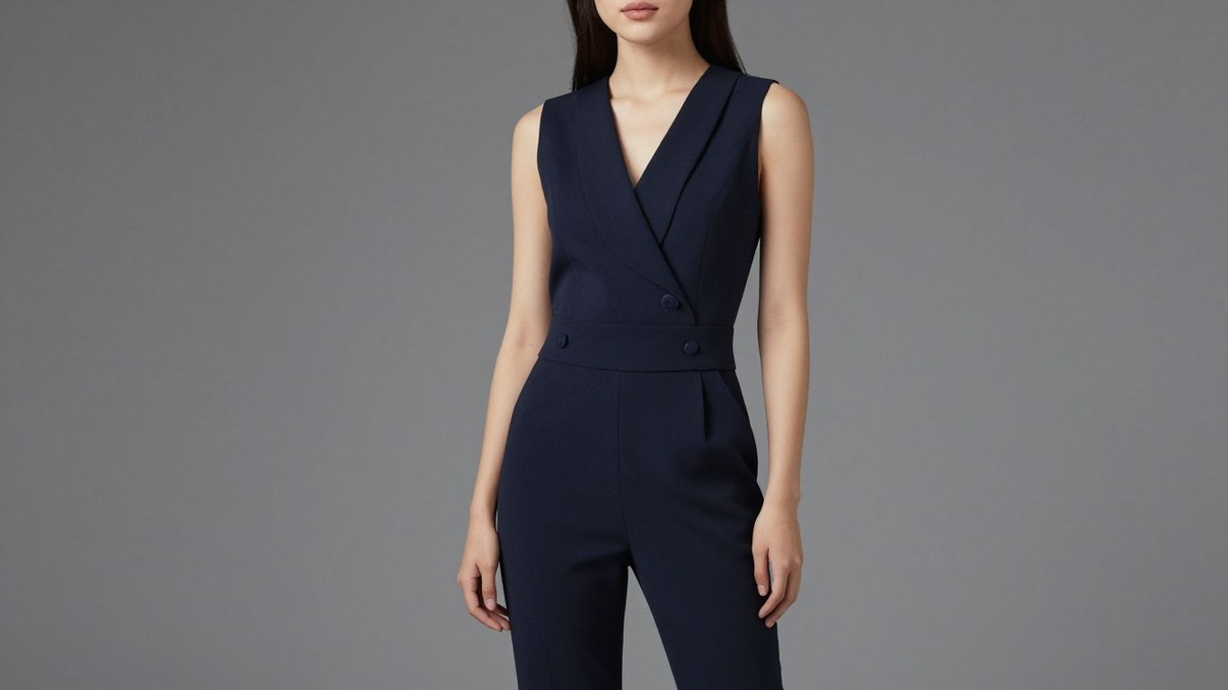 Woman in a fashionable two-piece jumpsuit.