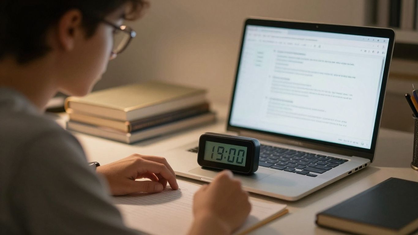 Student using a timer for IELTS exam preparation.
