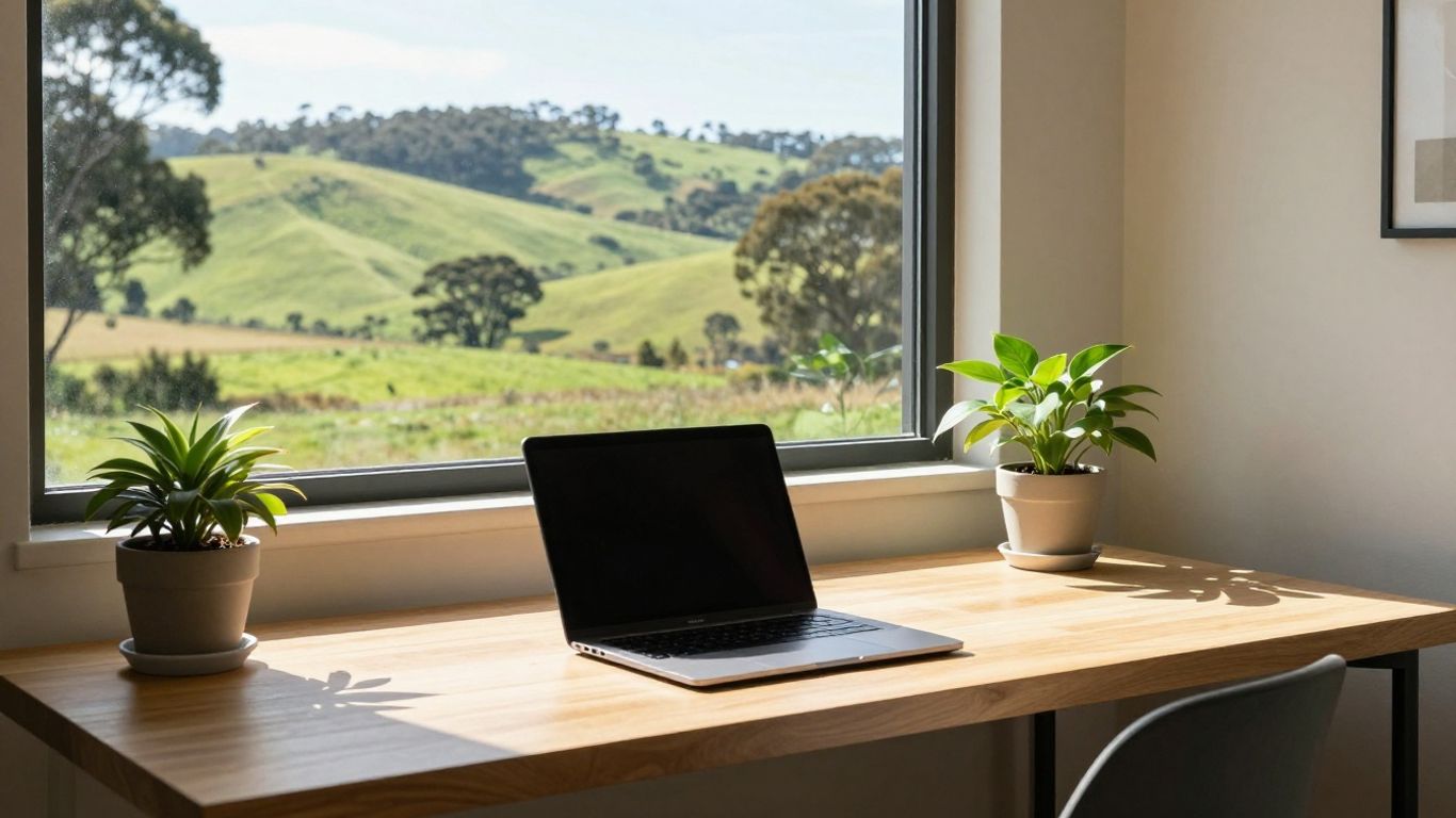 Home office with NSW landscape view.