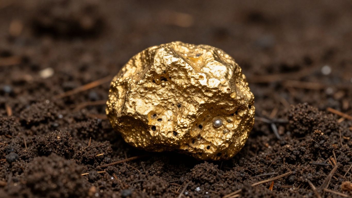 Nugget d'or brillant sur fond sombre.