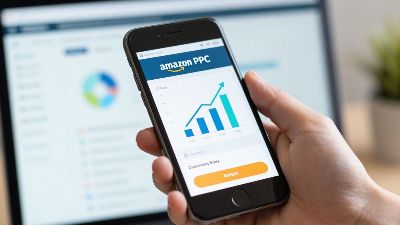 Amazon PPC dashboard on a smartphone screen.
