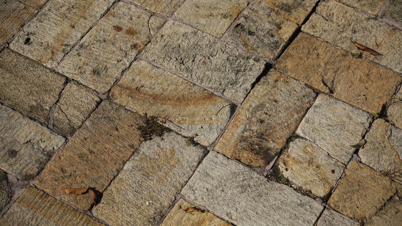 Close view of naturally pitted travertine