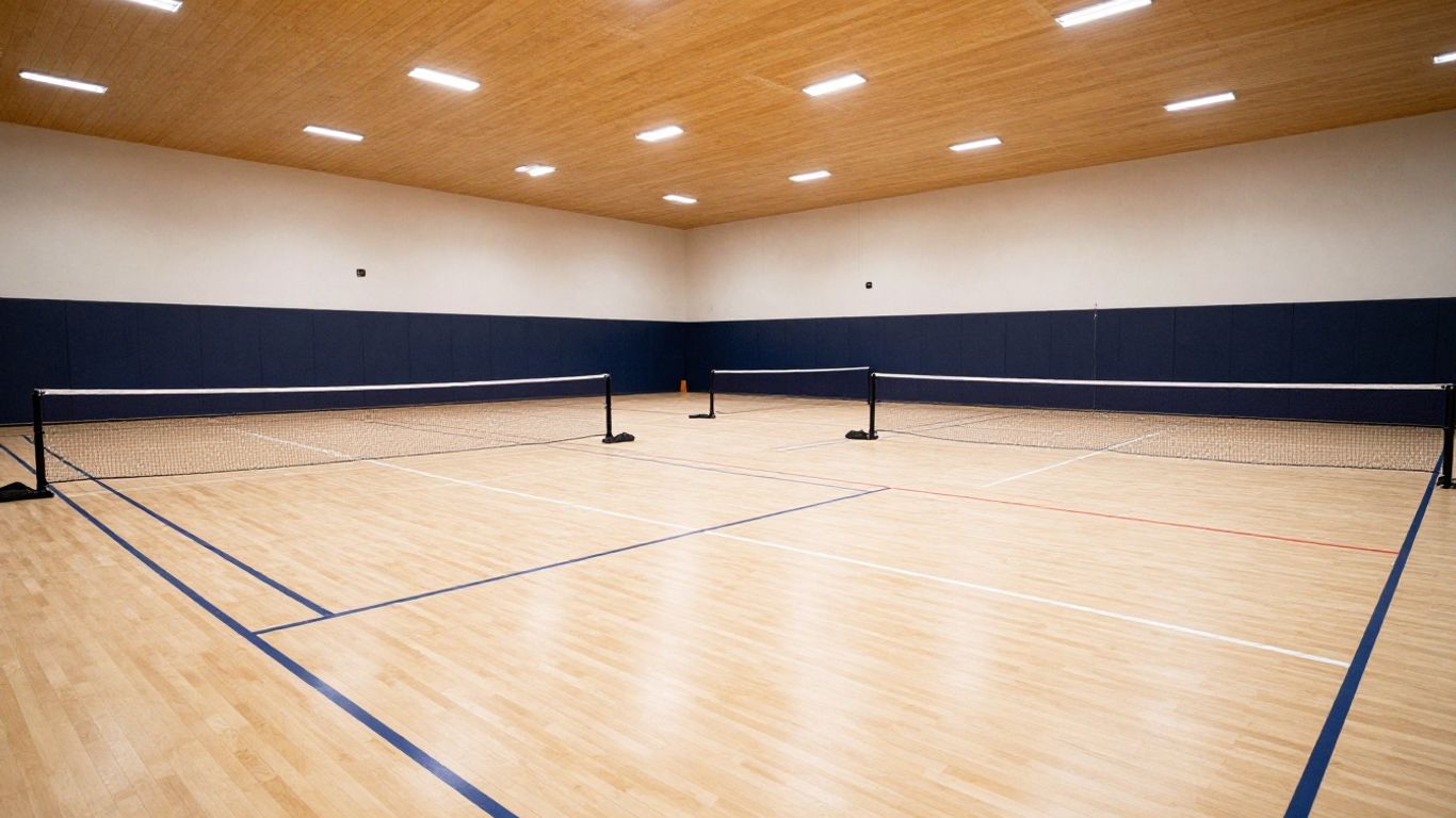 Indoor sports hall with shared court markings