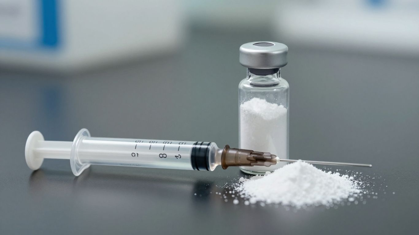 Syringe and vial for peptide reconstitution