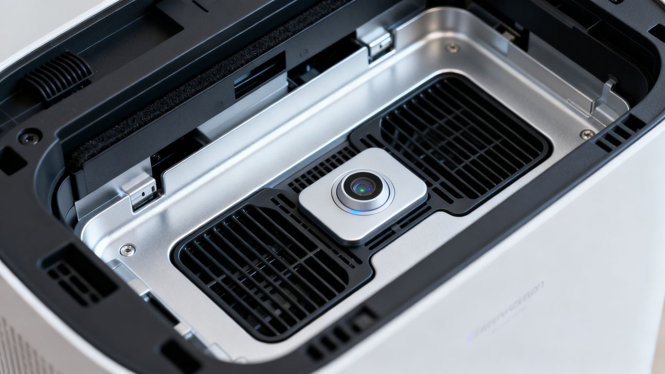 A close-up of a high-tech internal sensor system inside an appliance.