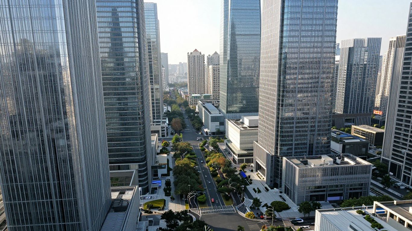 Cityscape with a path, symbolizing navigation and growth.