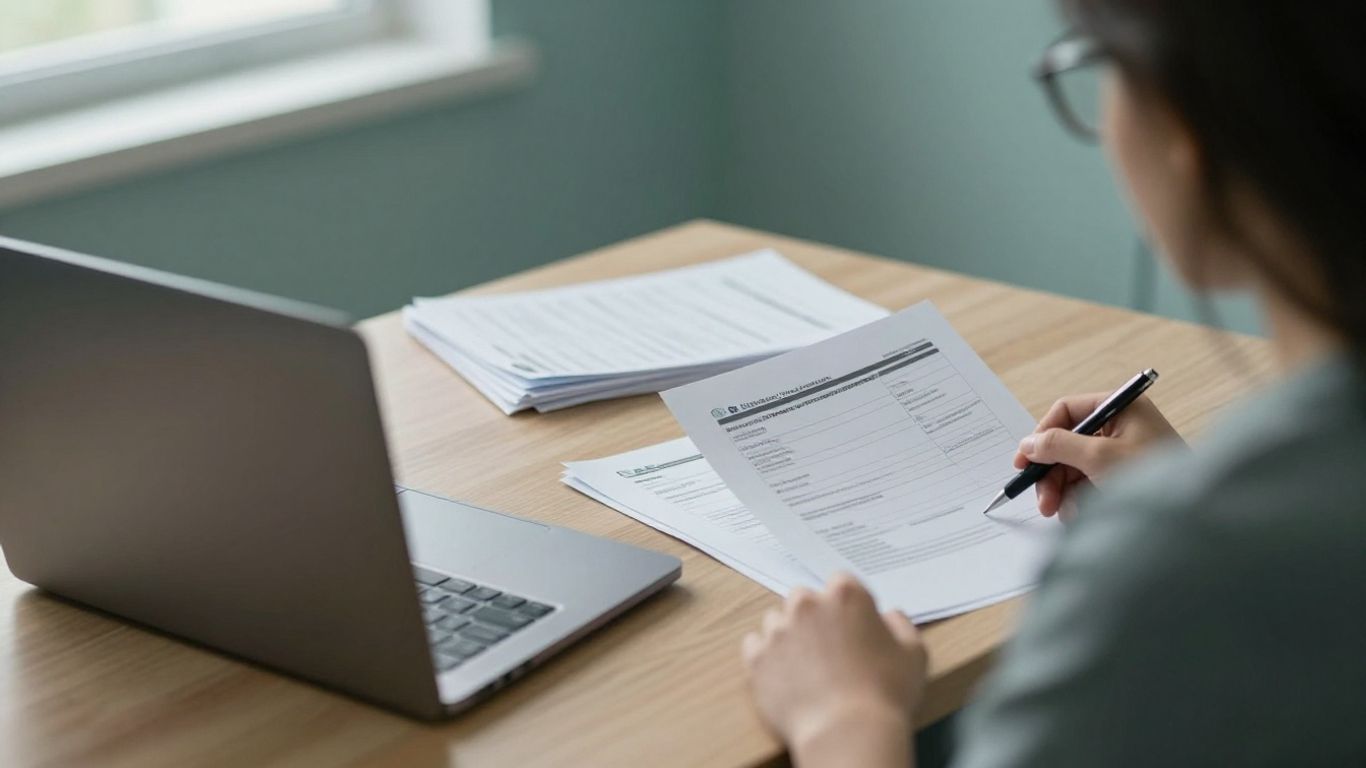 Billing documents and laptop on a clinic desk