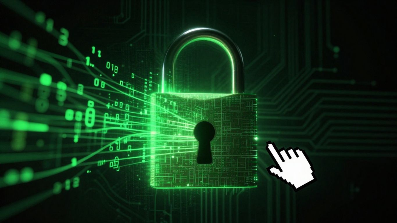 Digital lock with code streams, suggesting data theft.