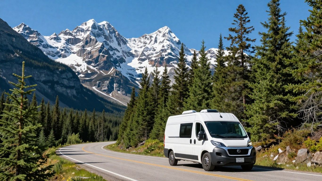Campervan in Canadian Rockies mountains