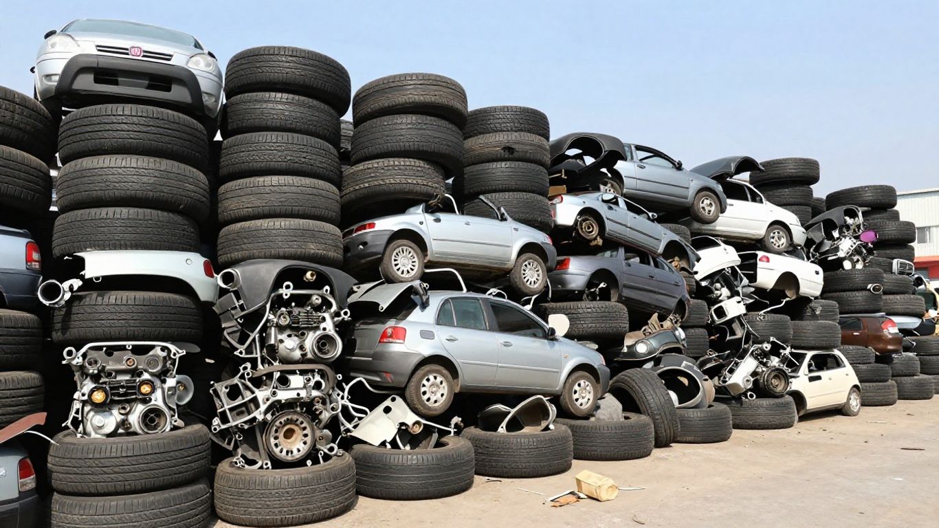 Fiat car parts stacked at a wrecking yard.