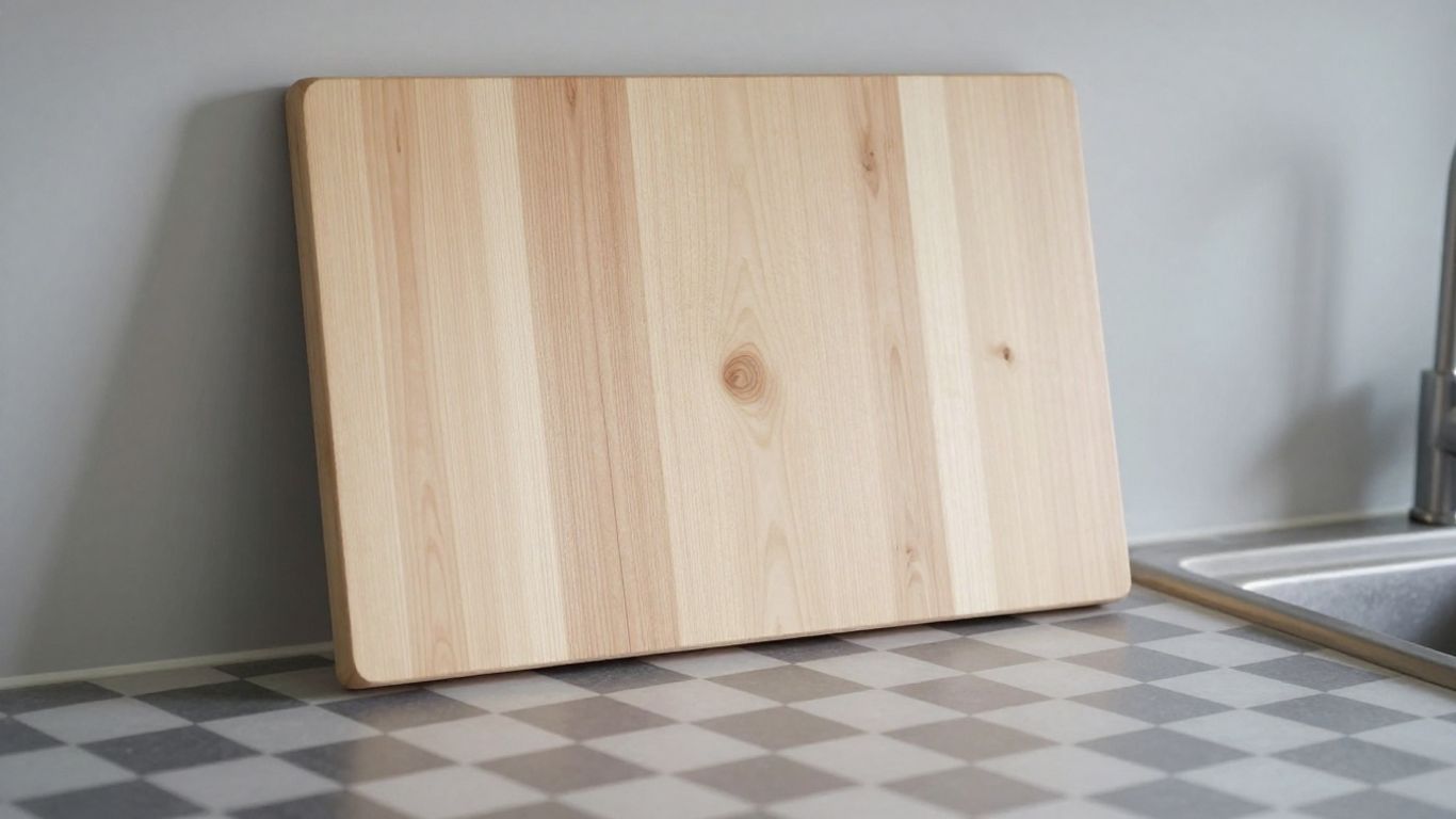 New maple cutting board drying upright near sink