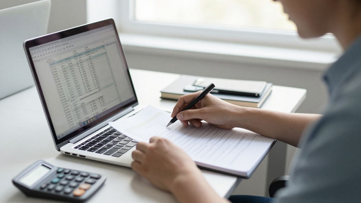 Finance professional checking statement data on screen