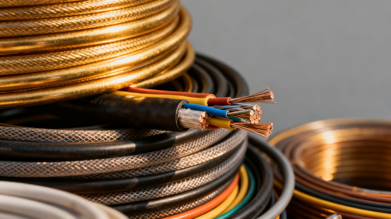 Electrical cables of various types and colors.