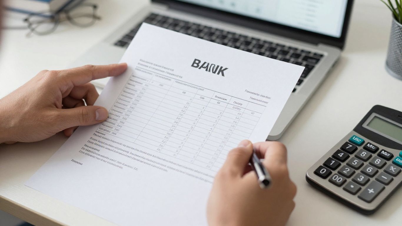 Finance professional reviewing statement and spreadsheet