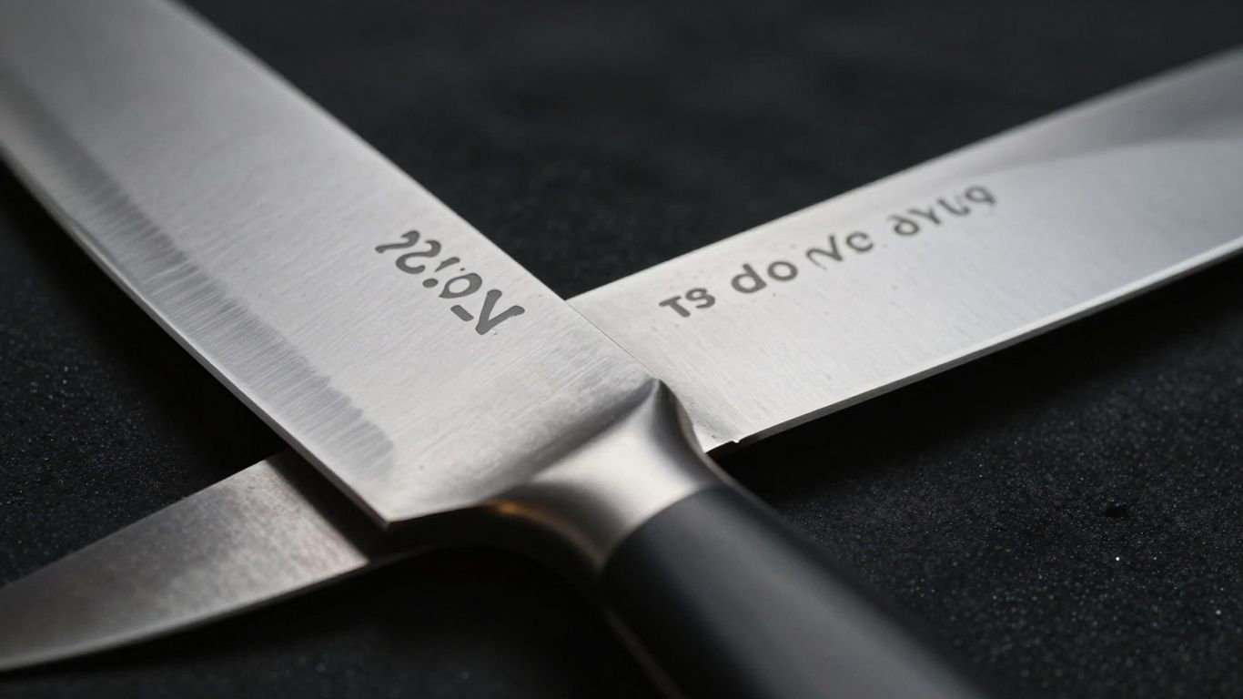 Forged vs. stamped kitchen knives side-by-side.