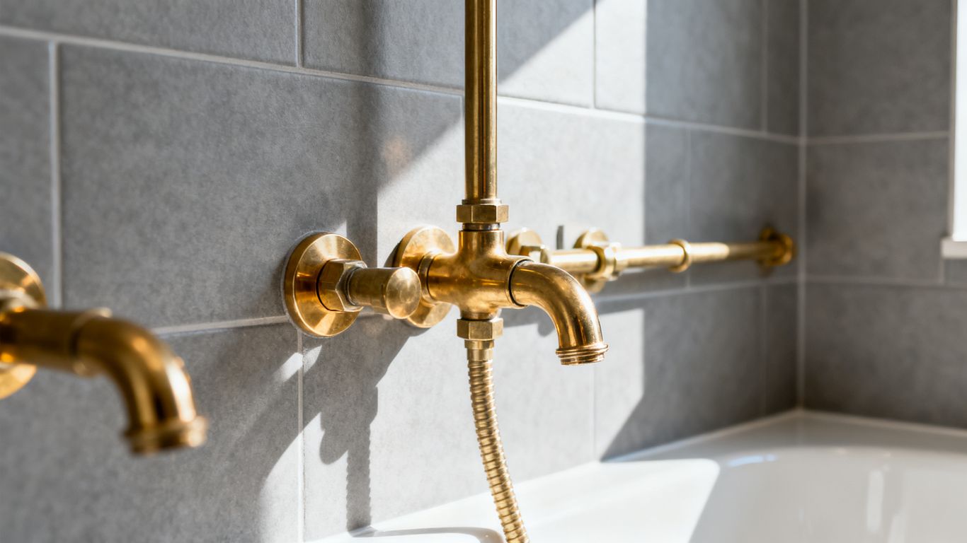 Professional plumber working on pipes
