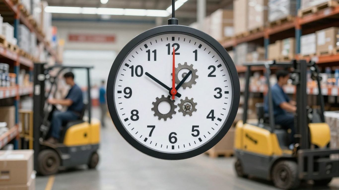 Automated scheduling concept with clock and gears.