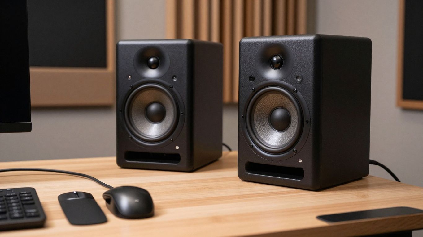 Focal Twin6 ST6 studio monitors on modern studio desk