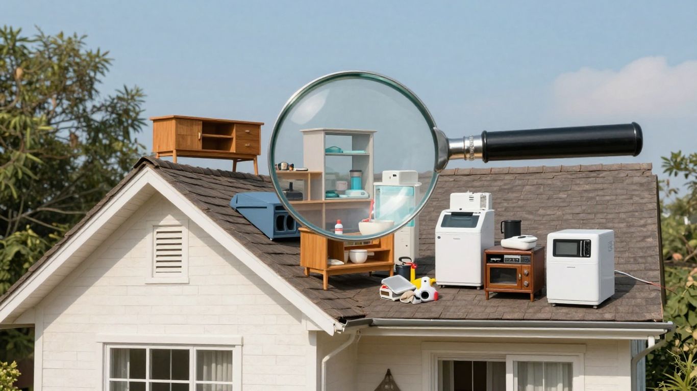 Casa con lupa examinando pertenencias del hogar.