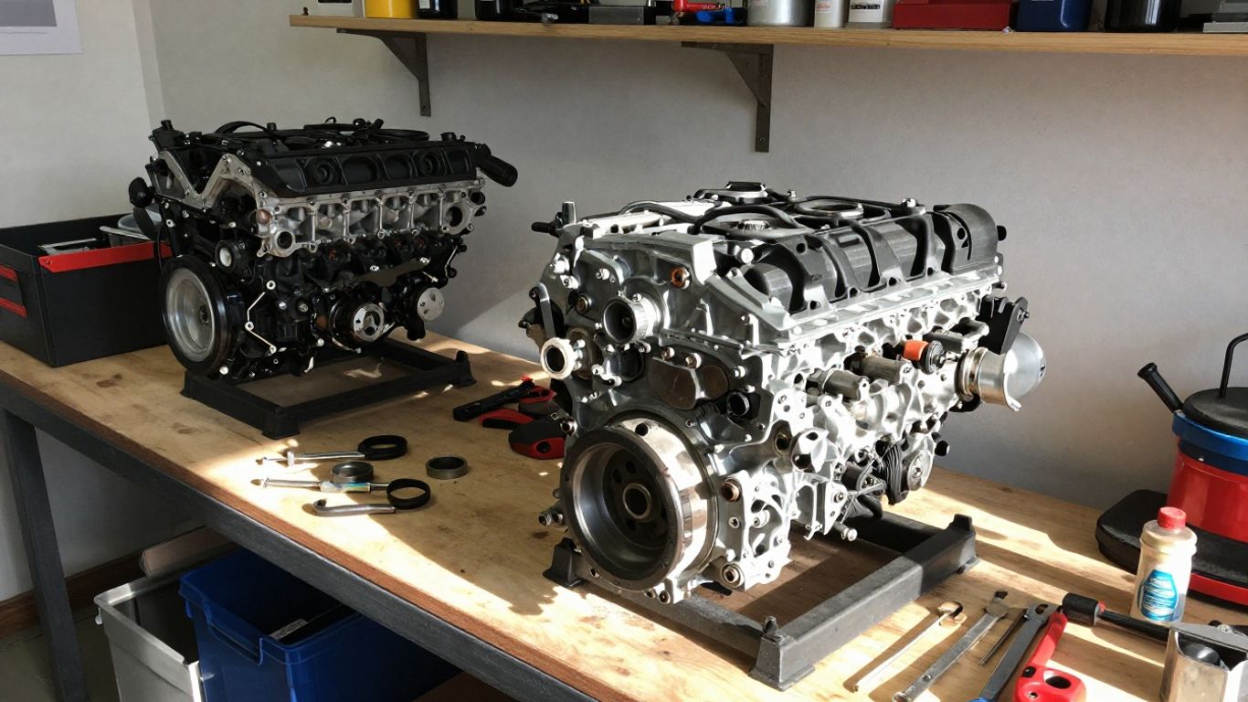 Used car engines in a workshop