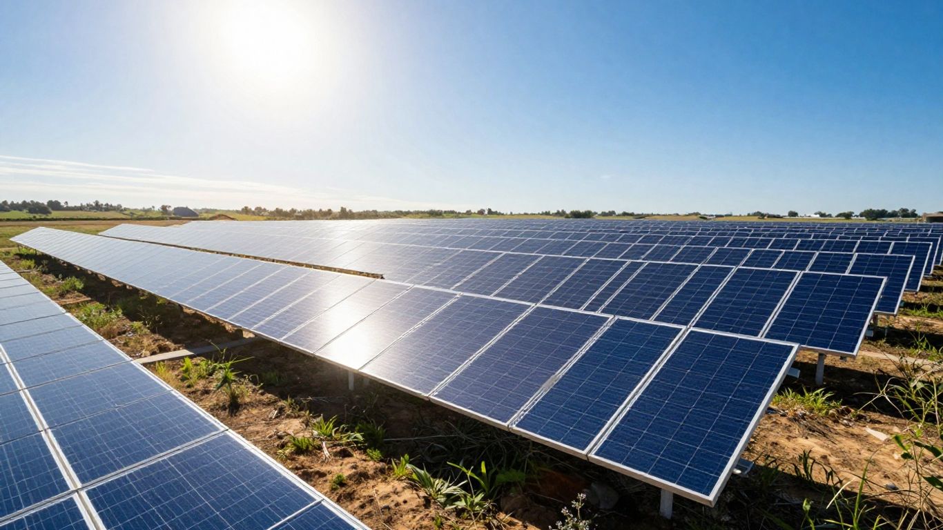 Panneaux solaires sous un soleil éclatant.