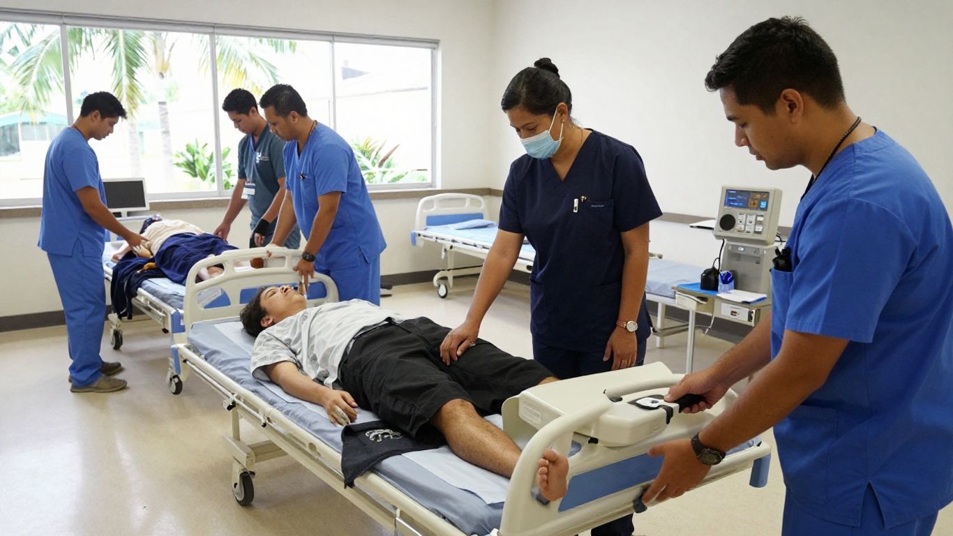 Students practicing nursing assistant skills in an Oahu lab