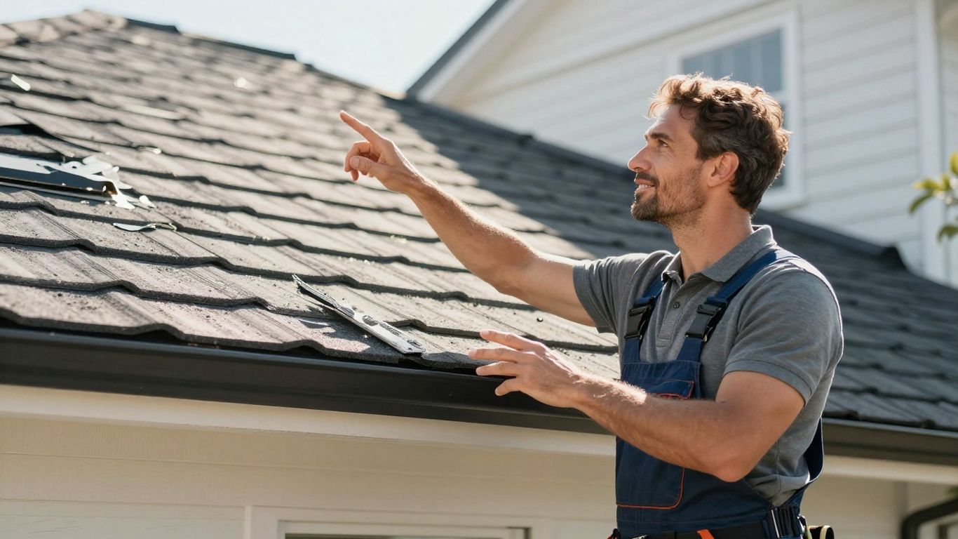 Roofer presenting a new roof to a homeowner.
