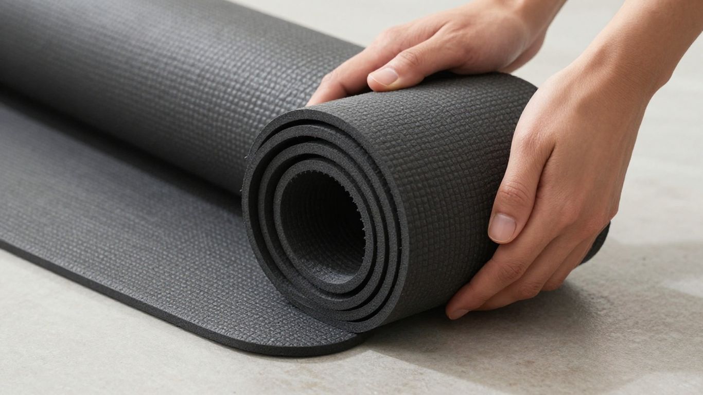 Close-up of yoga mat texture and layered edge