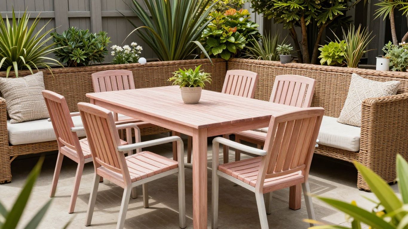 Outdoor furniture arranged on a sunny patio