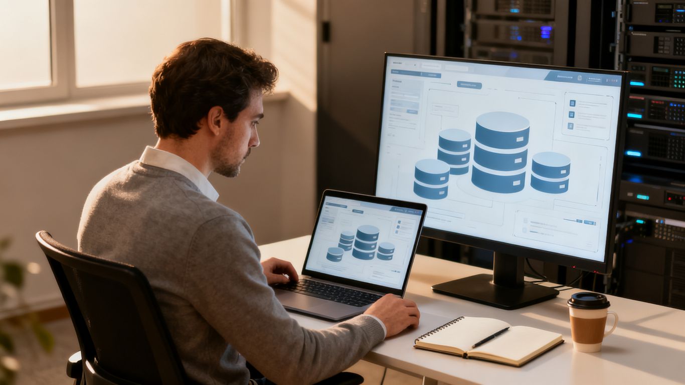 Persona trabajando con terminal SQL en escritorio