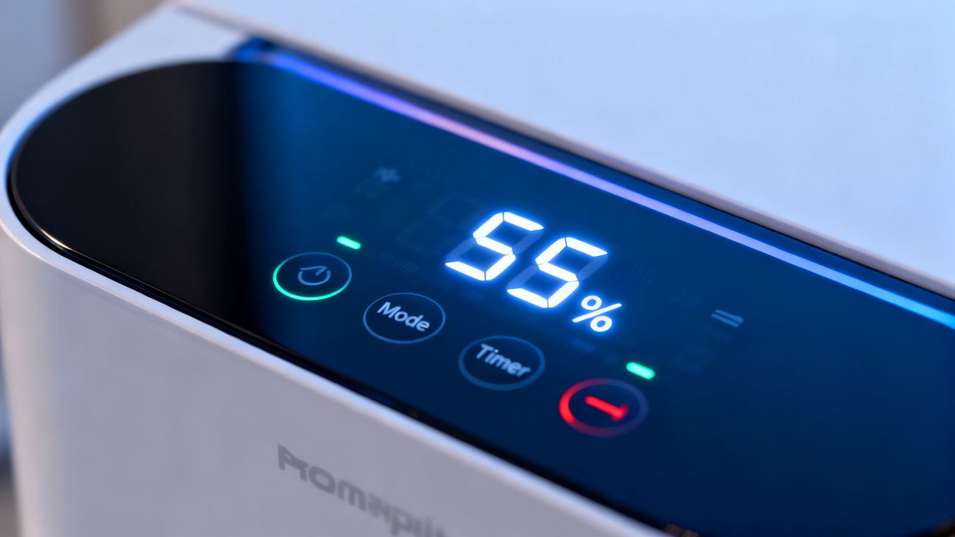 Digital display showing humidity status and controls