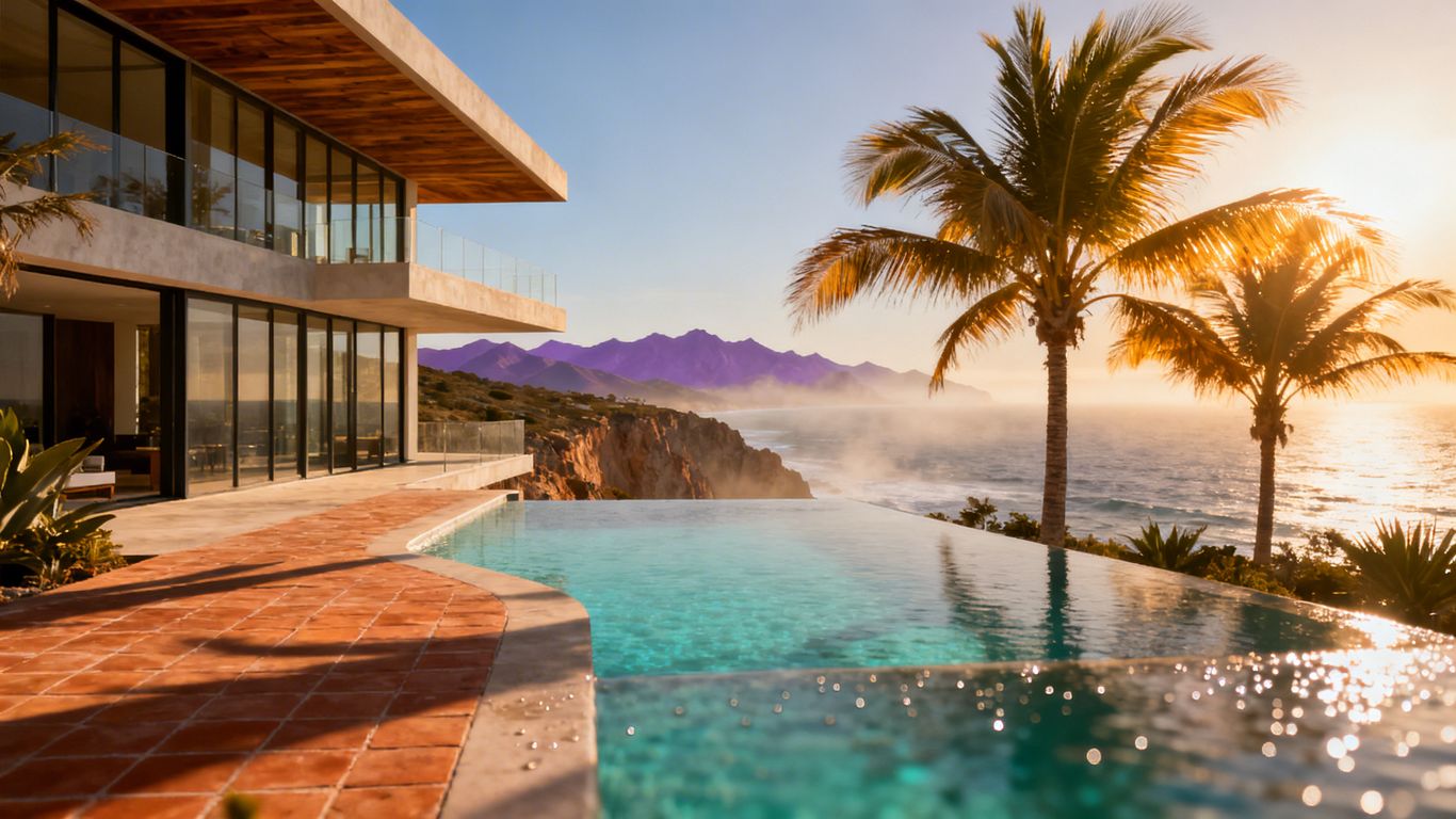 Luxury villa with infinity pool overlooking Los Cabos ocean.