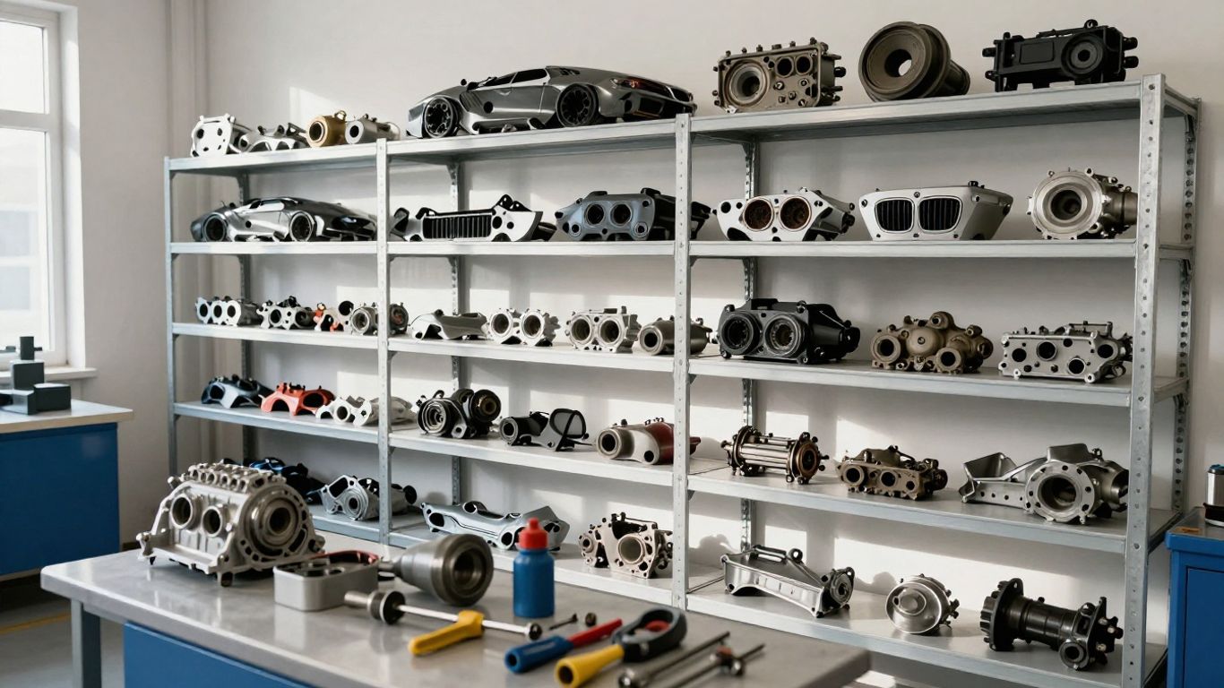 BMW 3 Series car parts in a workshop.