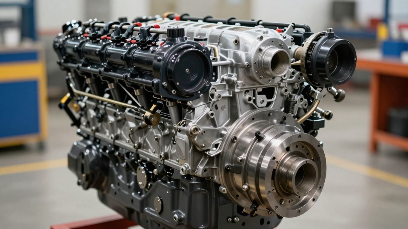 Diesel engine close-up, ready for pickup or delivery.