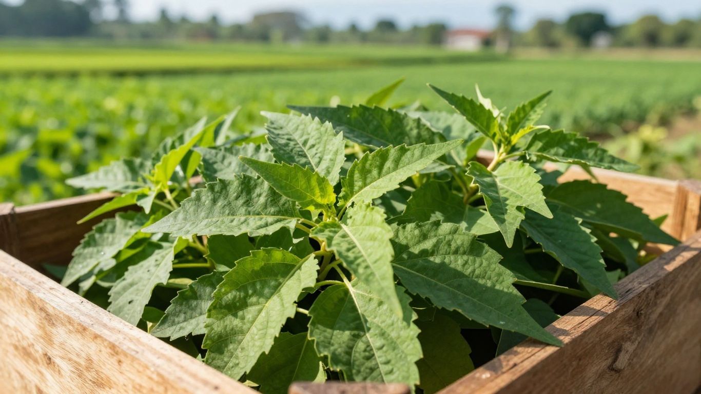 Why Indonesia Is the World’s Largest Patchouli Oil Producer 1 Patchouli leaves in a wooden crate