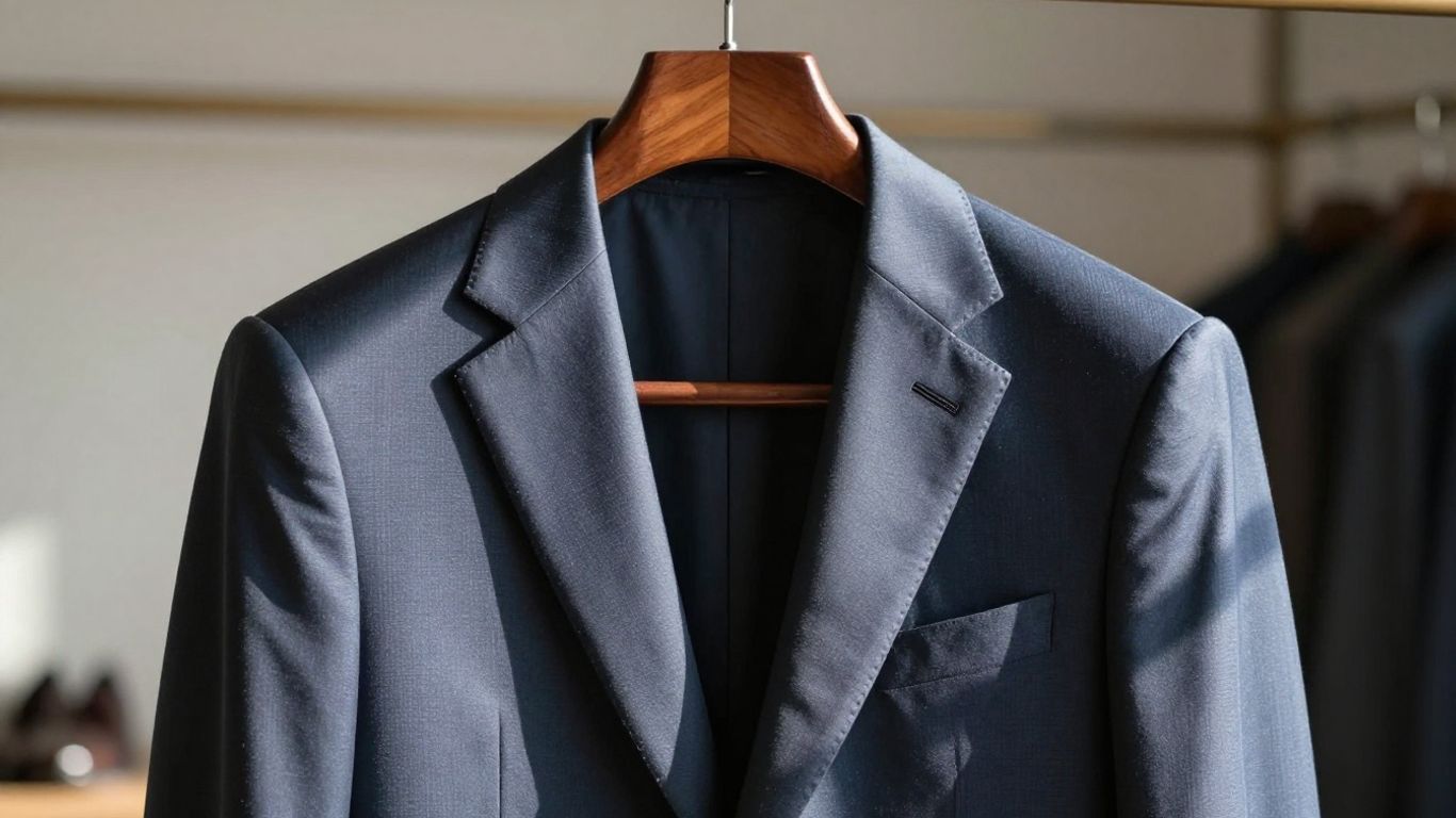 Impeccably pressed suit jacket on a hanger.