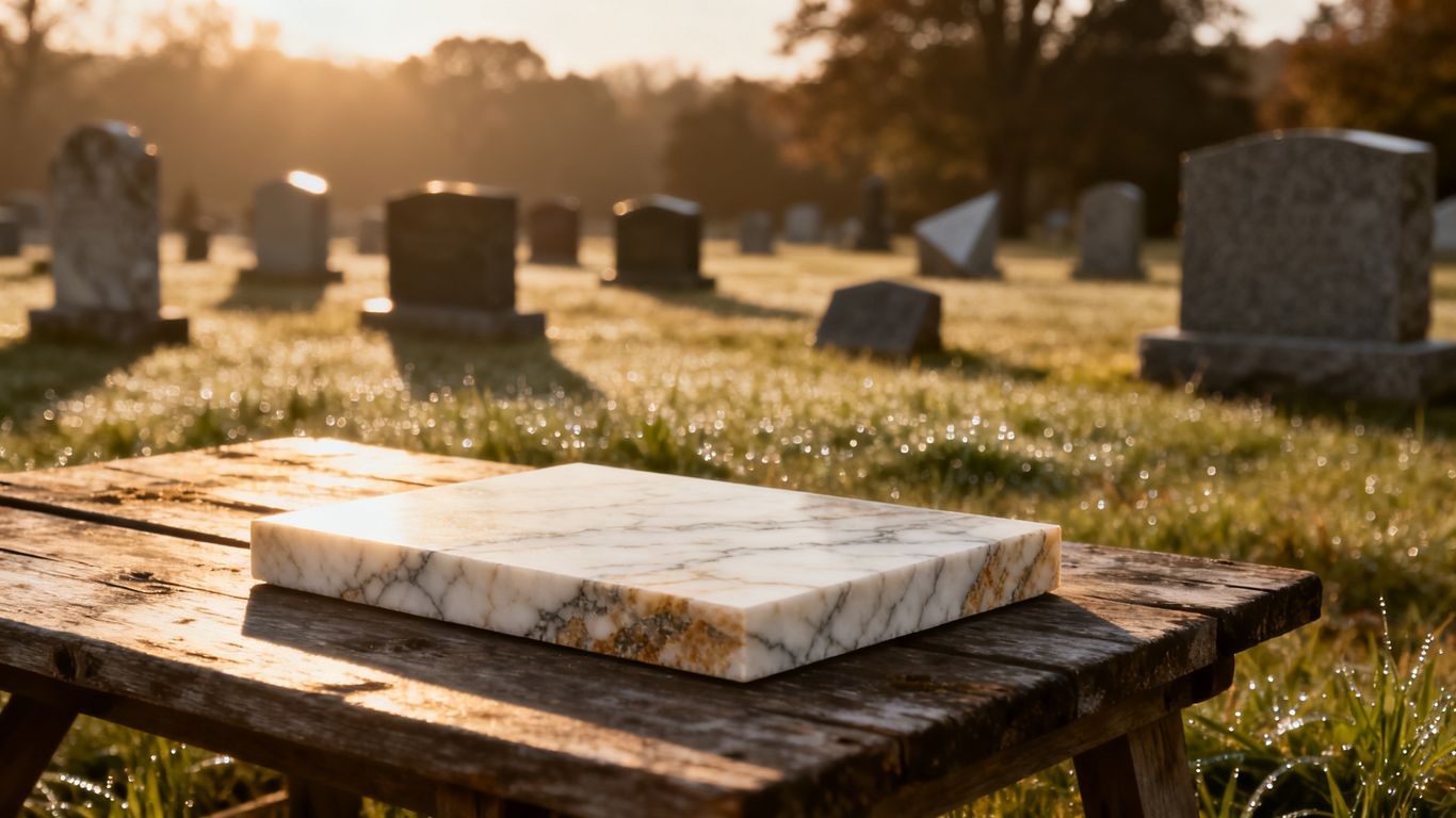 Cemetery landscape with granite memorials