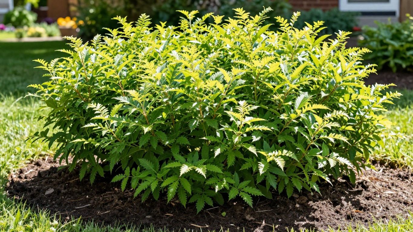Newly planted shrubs in a sunny Rochester, MN garden.