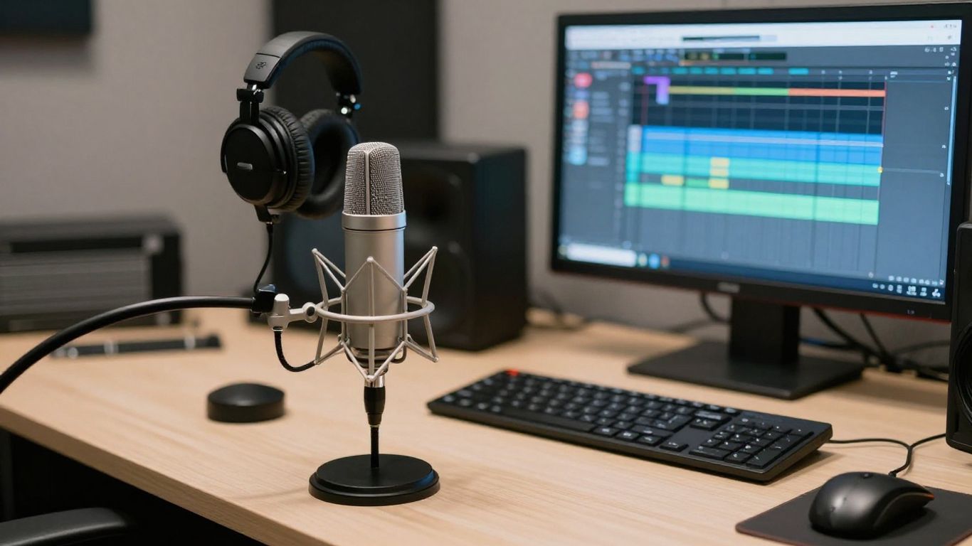 A clean studio recording workstation