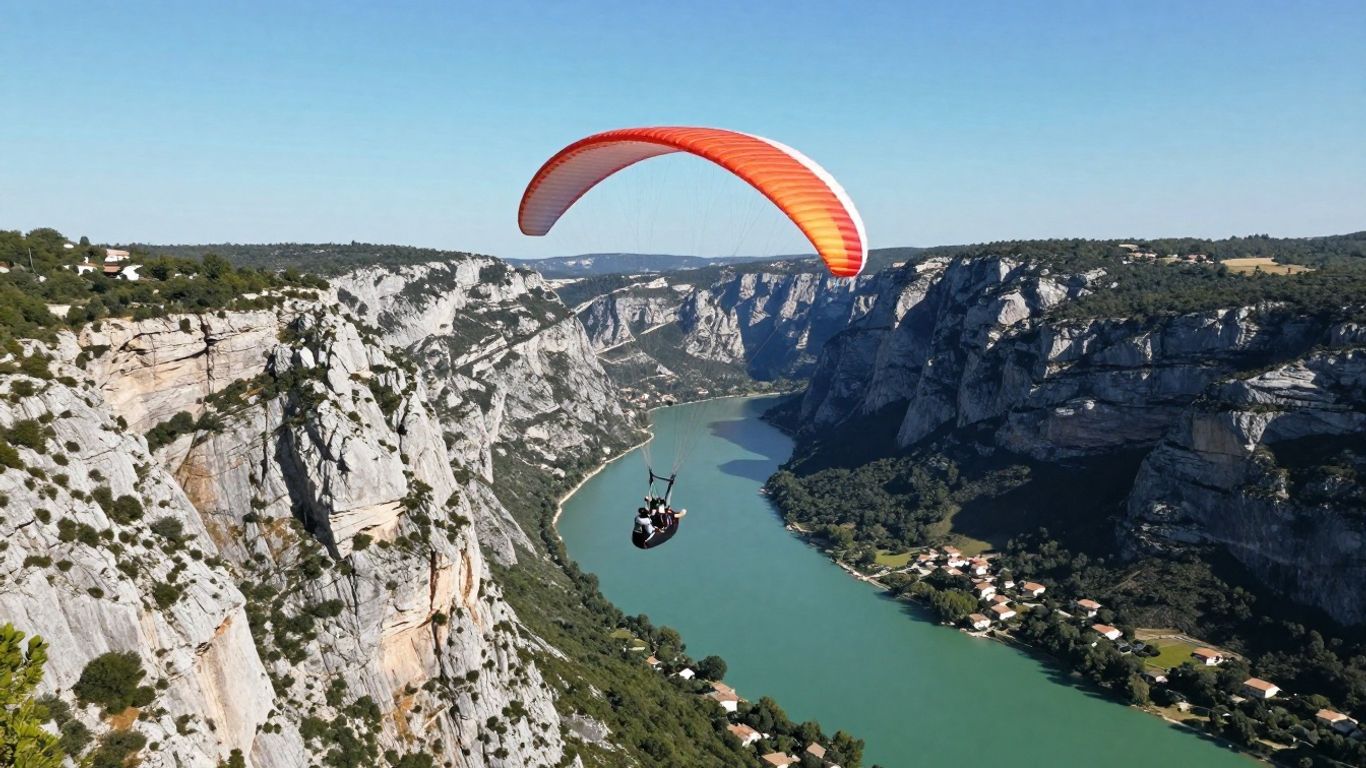 Paraglider above the Verdon limestone gorge