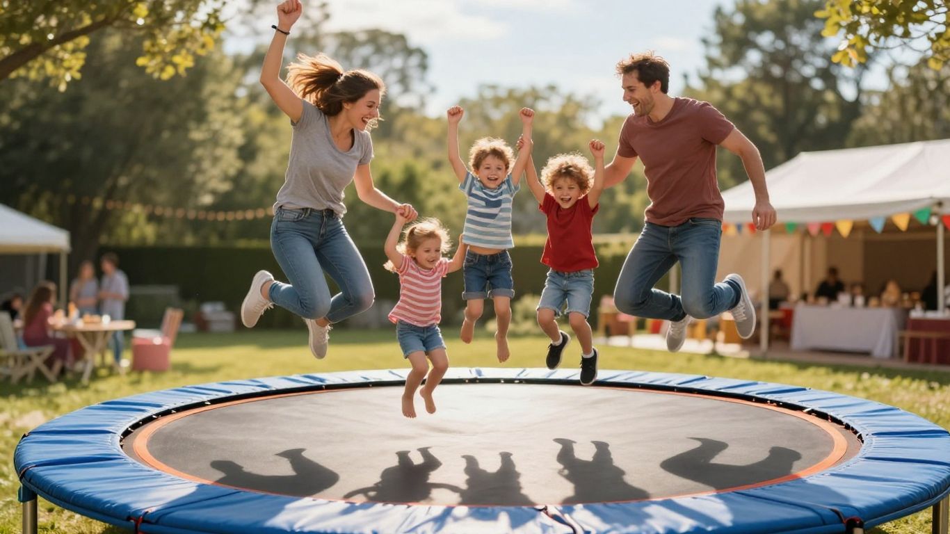 Family enjoying a Black Friday deal trampoline.