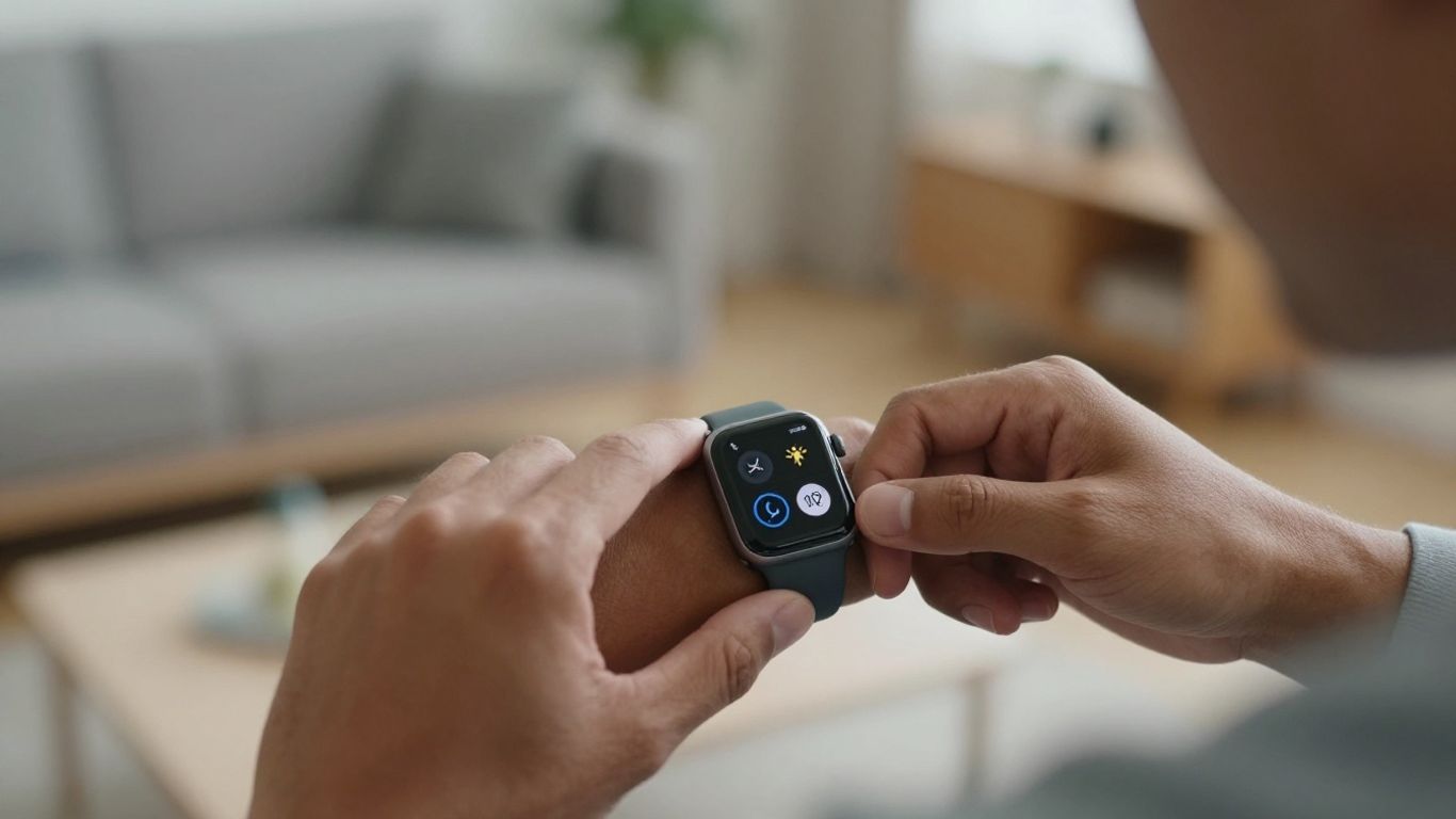 Person checking smartwatch for health data
