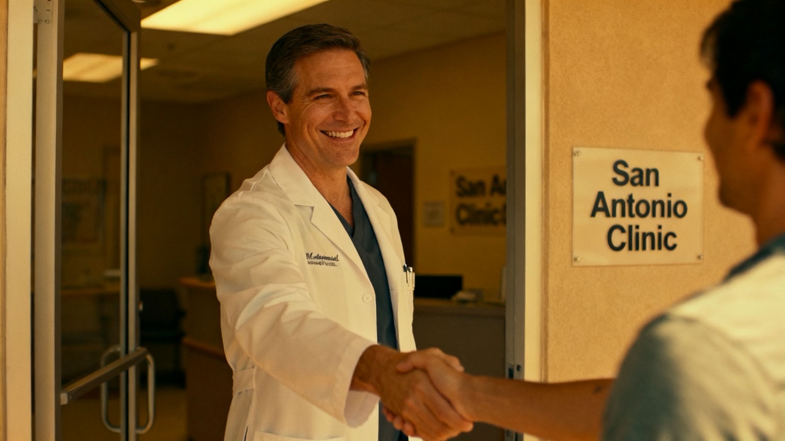 Dr. Manuel Vogt greeting a patient at the San Antonio clinic