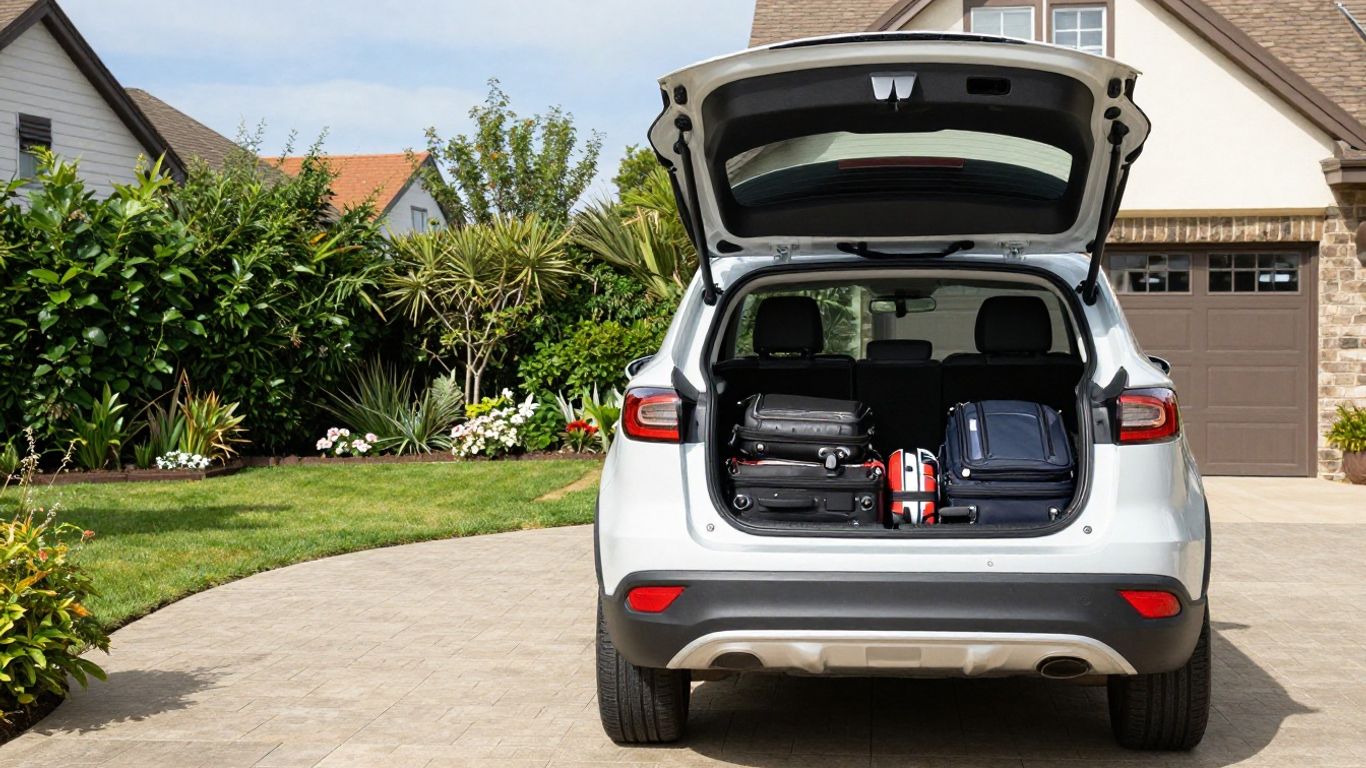 Ford Kuga Hybrid mit geöffnetem Kofferraum