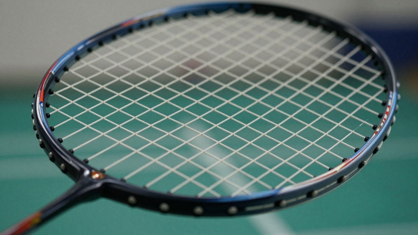 Badminton racket strings and frame detail